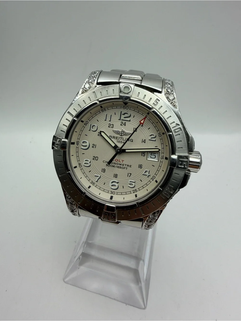 Breitling CUSTOM DIAMOND 💎Colt Silver Stainless Steel Men's Watch - Silver Dial